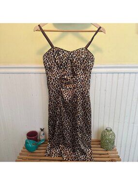 La Belle Size 3 Leopard Print Satin Slip Dress With Adjustable Straps